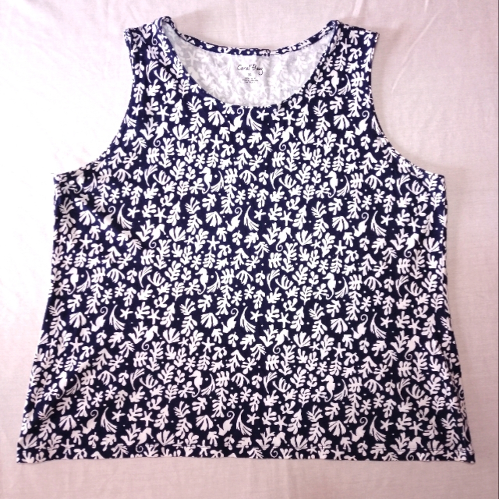 Coral Bay Navy and White Seahorse Print Tank Top